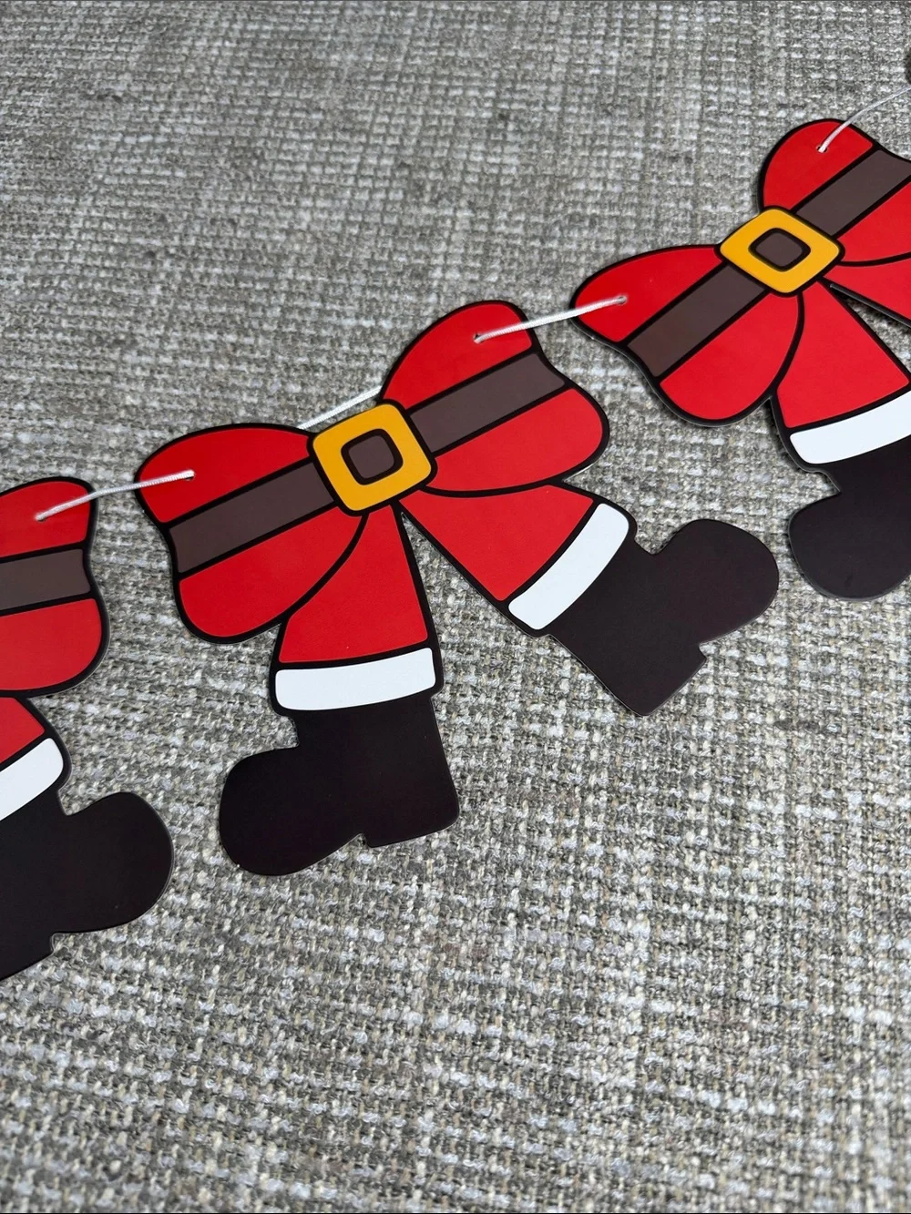 Festive Holiday Garland Duo - Red & Brown Bow Banners gingerbread Santa shoes